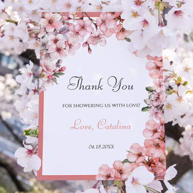 Watercolor Blush Pink Cherry Blossom Elegant Thank You Card | Zazzle