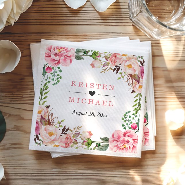 Watercolor Blush Pink Chic Floral Wedding Napkins (Creator Uploaded)