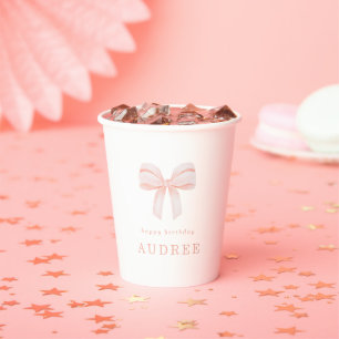 Watercolor Blush Pink Coquette Bow Birthday Party Paper Cups