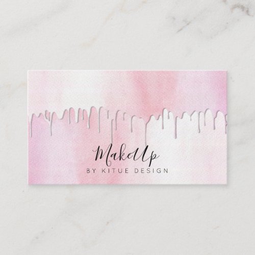 Watercolor Blush Pink Drips Glam Makeup Fashion Business Card