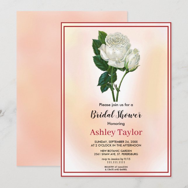 Watercolor blush pink fall floral Bridal Shower Invitation (Front/Back)