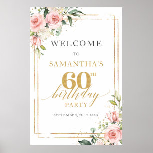 Watercolor blush pink floral 60th birthday welcome poster