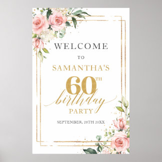 Watercolor blush pink floral 60th birthday welcome poster