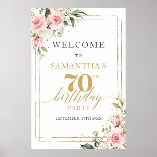 Watercolor blush pink floral 60th birthday welcome poster