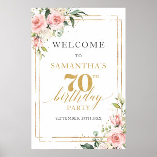 Watercolor blush pink floral 70th birthday welcome poster