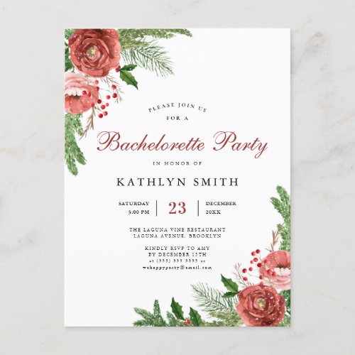 Watercolor Blush Pink Floral Bachelorette Party Invitation Postcard