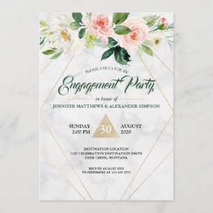 Watercolor Blush Pink Floral Boho Engagement Party Invitation