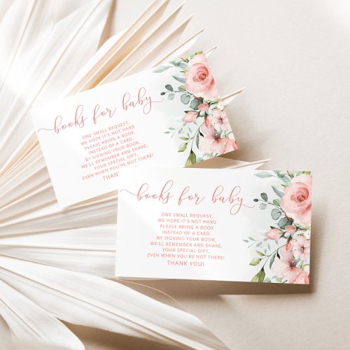 Watercolor blush pink floral books for baby ticket enclosure card