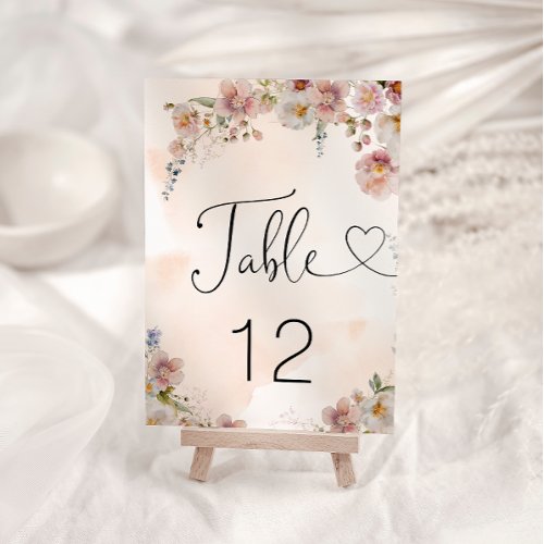 Watercolor Blush Pink Floral Bridal Shower  Table Number