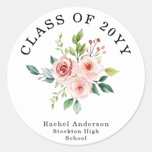 Watercolor Blush Pink Floral Class of Graduation Classic Round Sticker