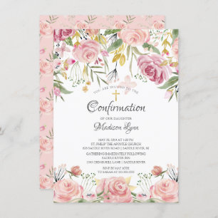 Watercolor Blush Pink Floral Confirmation Invitation