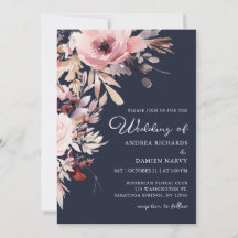 Watercolor Blush Pink Floral Dusty Blue Wedding