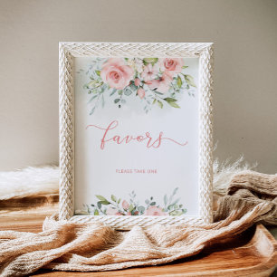 Watercolor blush pink floral Favors Poster