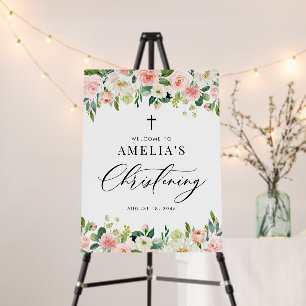 Watercolor Blush Pink Floral Garland Christening Foam Board