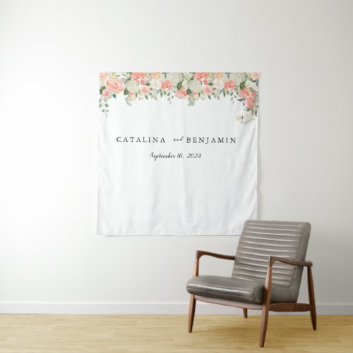 Watercolor Blush Pink Floral Geometric Wedding  Tapestry