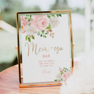 Watercolor blush pink floral Mom-osa bar Poster
