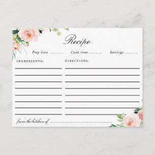Watercolor blush pink floral recipe card