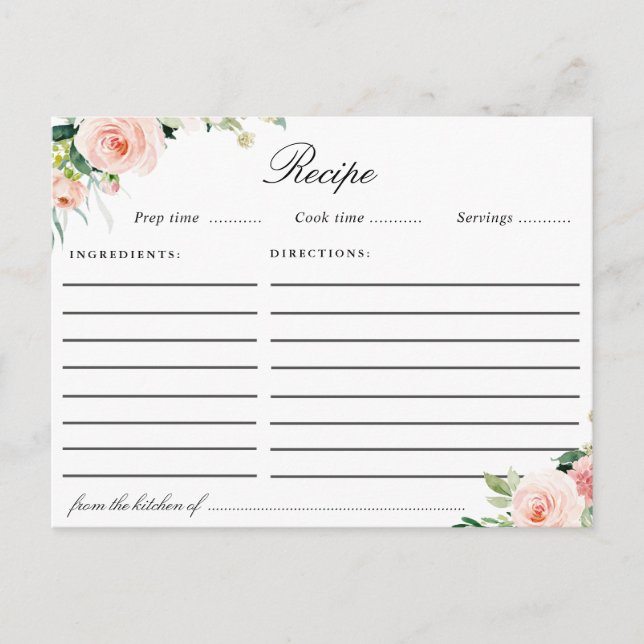 Watercolor blush pink floral recipe card (Front)