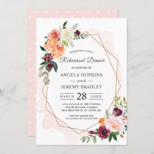 Watercolor Blush Pink Floral Rehearsal Dinner Invitation