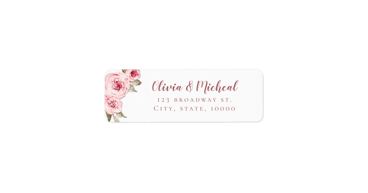 Watercolor blush pink floral return address label | Zazzle