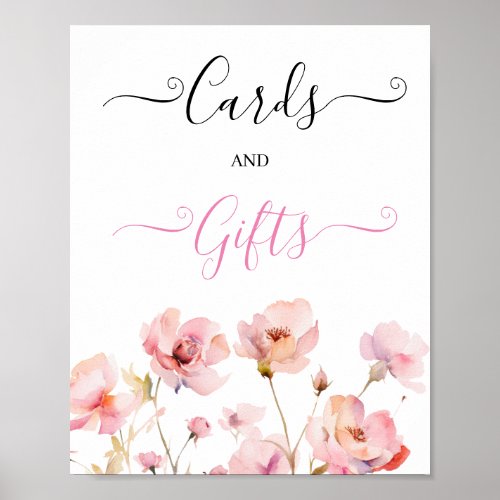Watercolor Blush Pink Floral Script Baby Shower  Poster