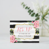 Watercolor Blush Pink Floral Stripes RSVP Invitation Postcard (Standing Front)