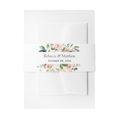 Watercolor Blush Pink Floral Wedding Invitation Belly Band