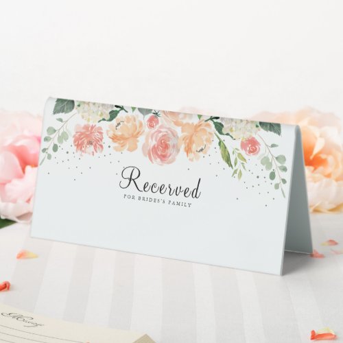 Watercolor Blush Pink Floral Wedding Seating  Table Tent Sign