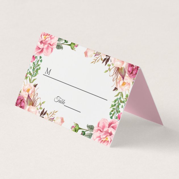 Watercolor Blush Pink Floral Wedding Table Place Card