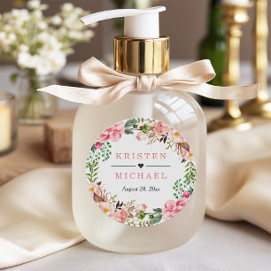 Watercolor Blush Pink Floral Wreath Wedding Favor Classic Round Sticker