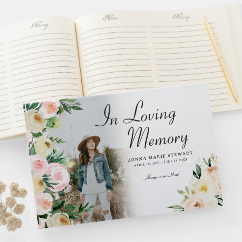 Watercolor Blush Pink Florals  Photo Memorial Guest Book