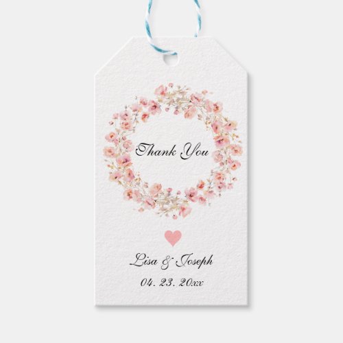 WATERCOLOR BLUSH PINK FLOWER WREATH THANK YOU  GIFT TAGS