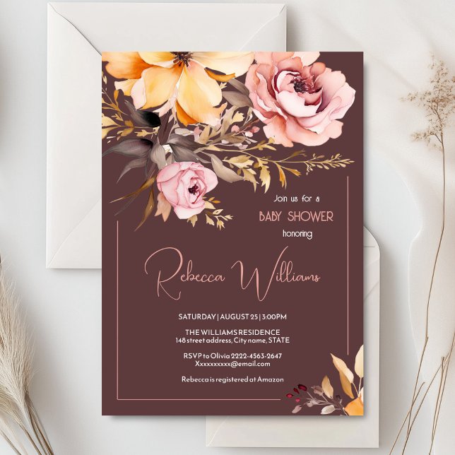 Watercolor blush pink girl baby shower invitation  (Blush pink and peach peonies watercolor girl baby shower invitation )