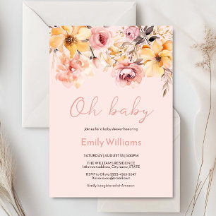 Watercolor blush pink girl baby shower invitation 