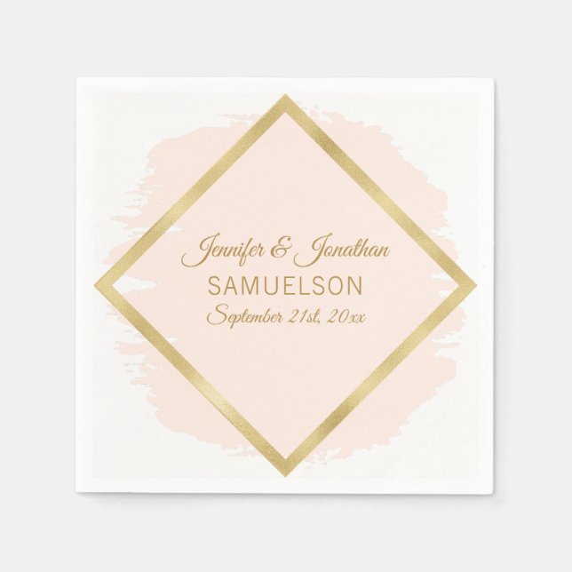 Watercolor Blush Pink Gold Frame Wedding Napkins (Front)