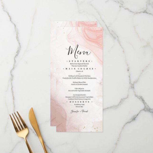 Watercolor Blush Pink Gold Ink Menu (Front/Back In Situ)