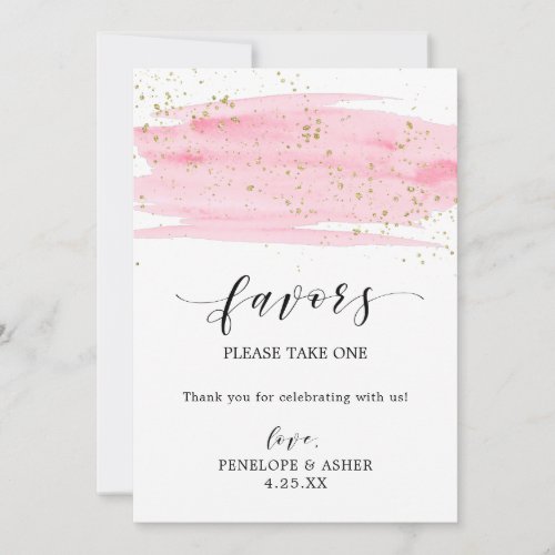 Watercolor Blush Pink  Gold Sparkles Favors Sign