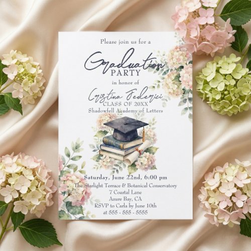Watercolor Blush Pink Hydrangea Graduation Party Invitation