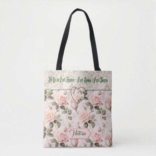 Watercolor Blush Pink  Lace Rose Floral Bride Tote Bag