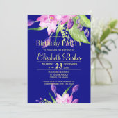 Watercolor blush pink navy floral birthday party invitation (Standing Front)