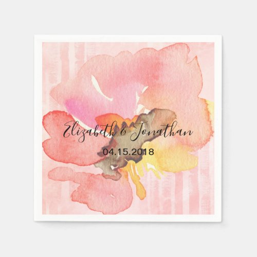 Watercolor Blush Pink Peach Coral Floral Wedding Paper Napkins