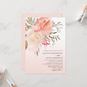 Watercolor Blush Pink Peach Flower Wedding Invitation