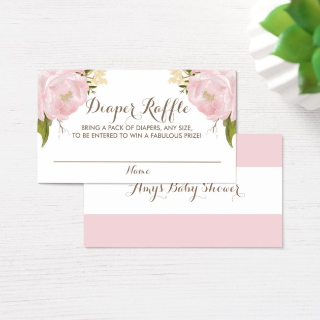 Watercolor Blush Pink Peonies Baby Diaper Raffle Business Card