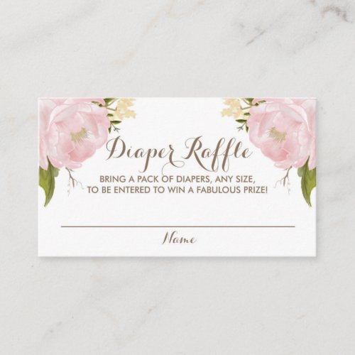 Watercolor Blush Pink Peonies Baby Diaper Raffle Enclosure Card