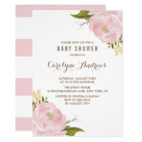 Watercolor Blush Pink Peonies Baby Shower Invite