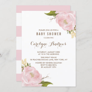 Watercolor Blush Pink Peonies Baby Shower Invite