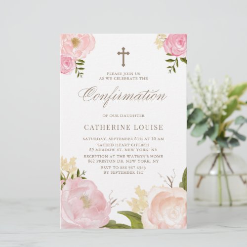 Watercolor Blush Pink Peonies Confirmation Invite