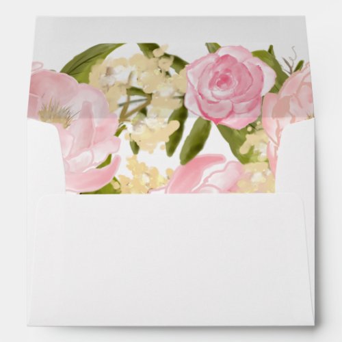 Watercolor Blush Pink Peonies Custom Wedding Envelope