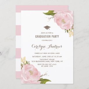 Watercolor Blush Pink Peonies Graduation Party Invitation