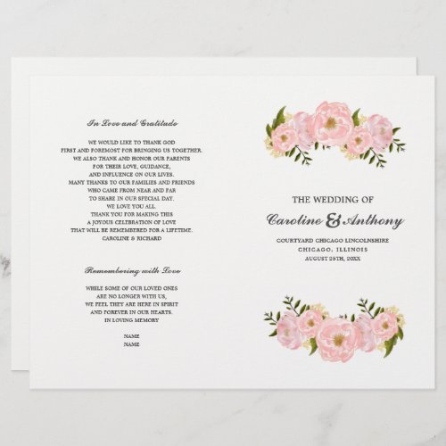 Watercolor Blush Pink Peonies Wedding Programs